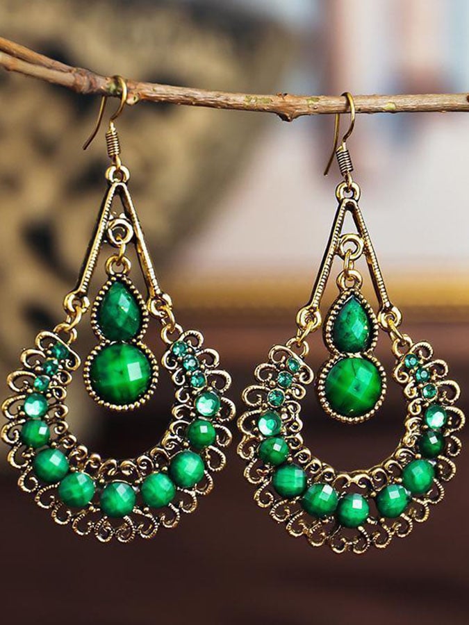 Openwork Diamond Set Alloy Earrings