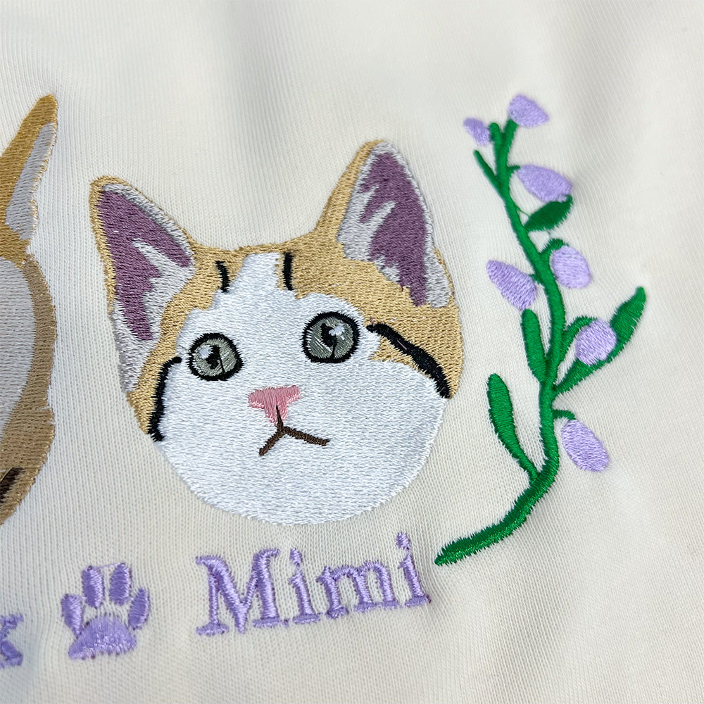 Custom Embroidered Sweatshirt With Pet Portrait  Flower