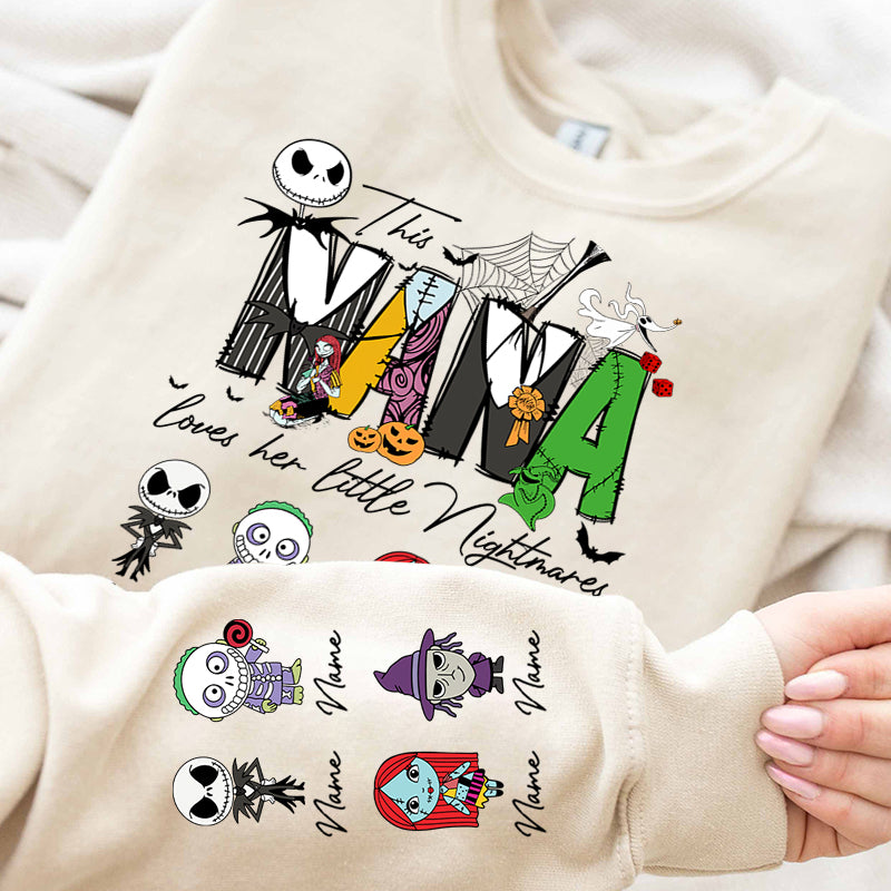 Personalized This Mama Loves Her Little Nightmares Sweatshirt, Mama Shirt With Kids Name, Spooky Season Halloween