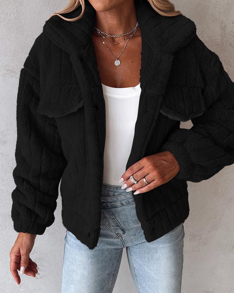 Turn-down Collar Buttoned Teddy Jacket