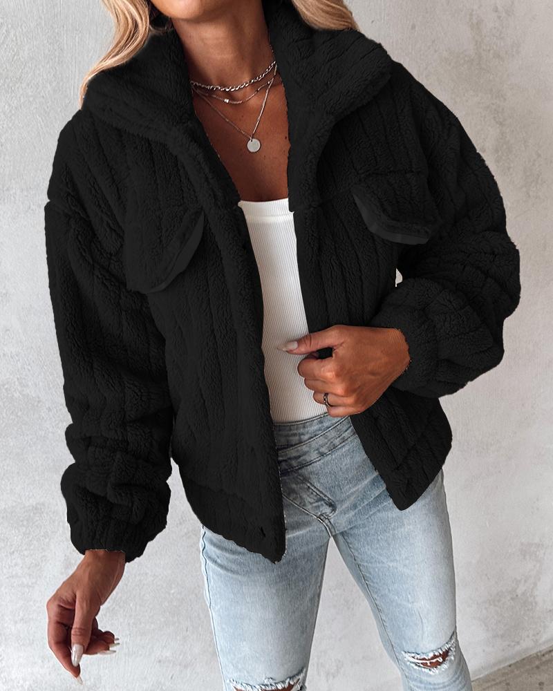 Turn-down Collar Buttoned Teddy Jacket