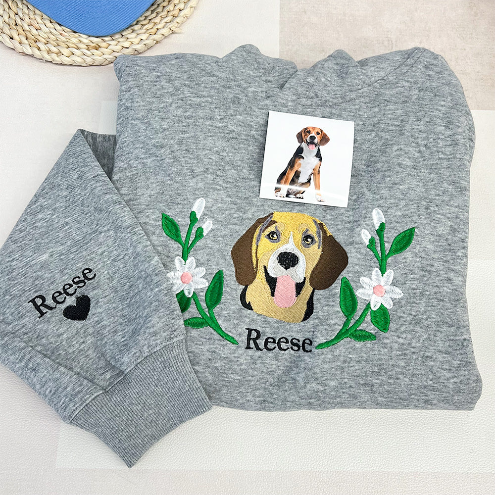 Custom Embroidered Sweatshirt With Pet Portrait  Flower