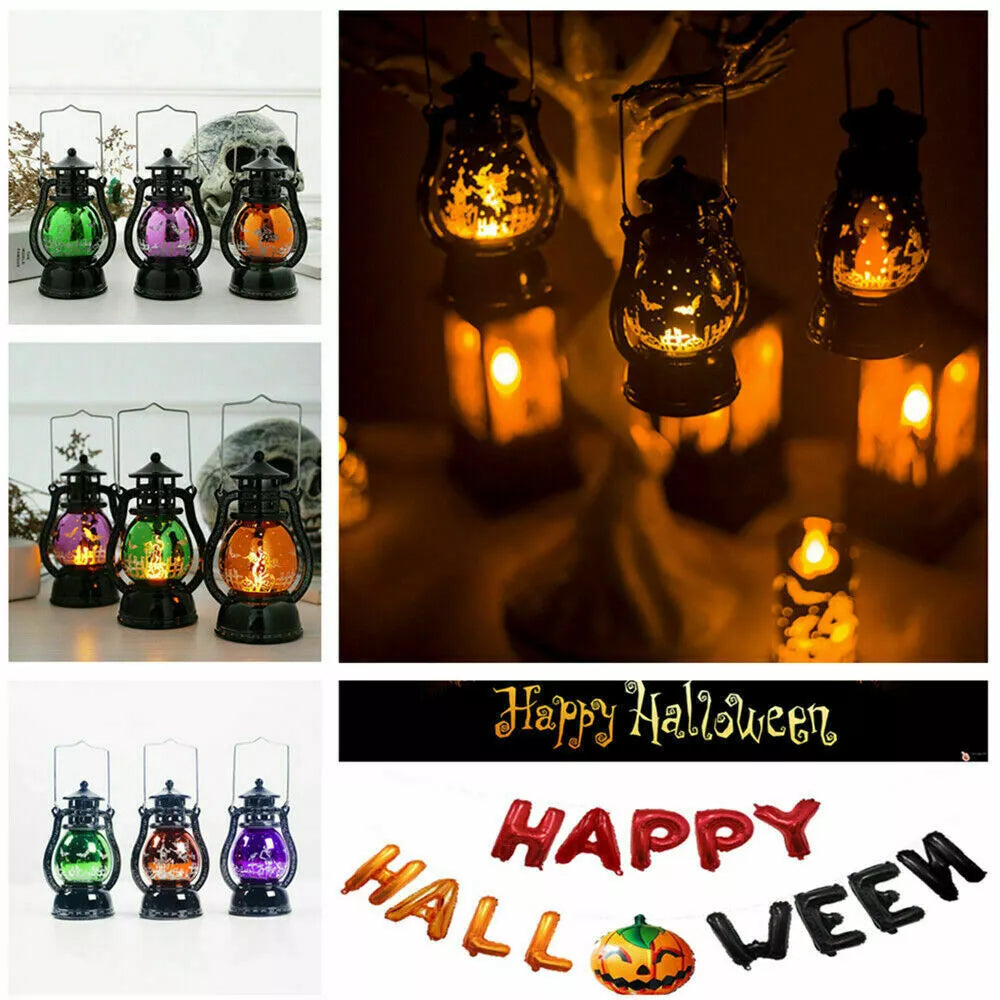 Halloween Deko Laterne Licht Halloweenlampe Gruseldekoration Lampe Flamme LED